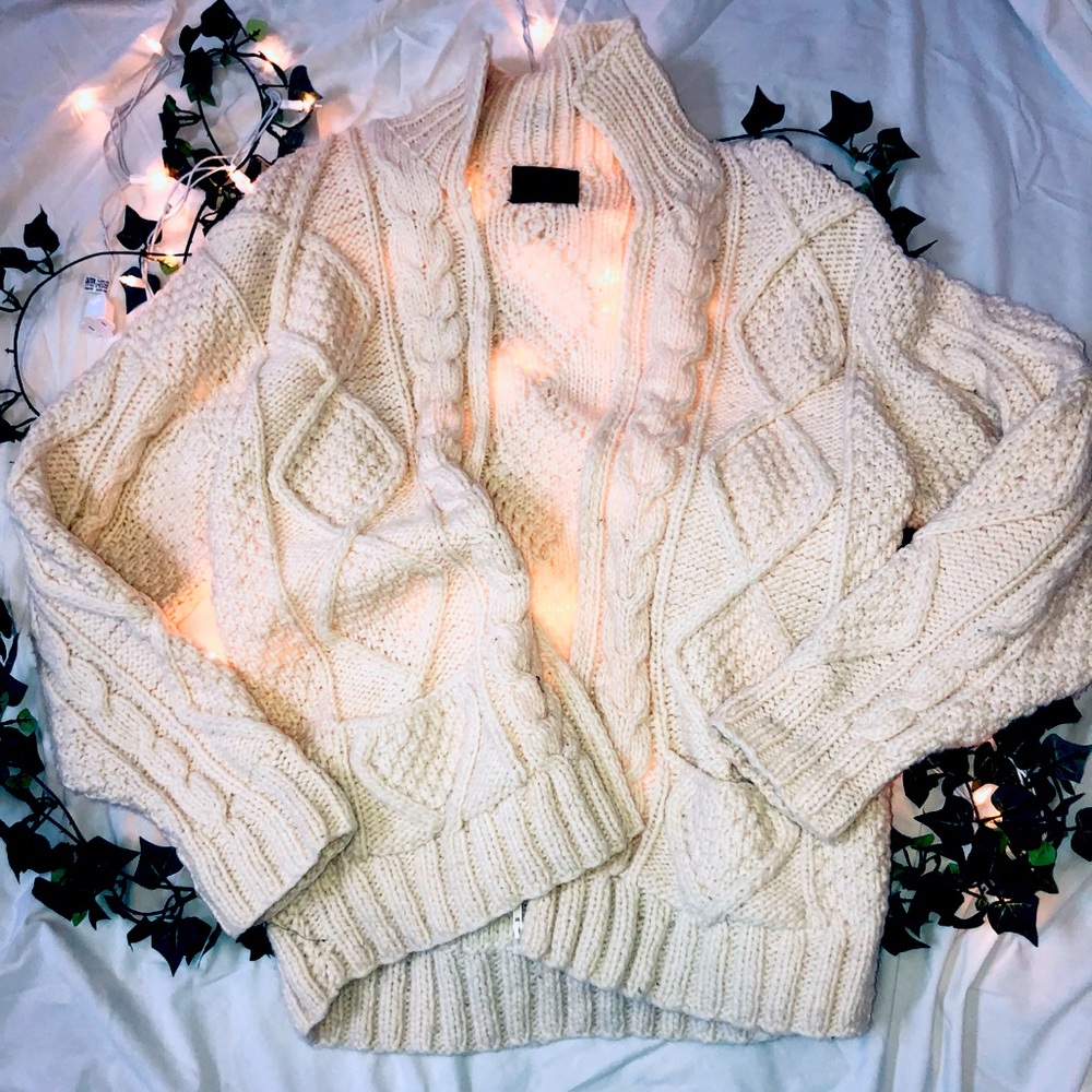 Vintage Cream Wool Sweater Jacket